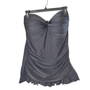 Swimsuits for All Plus Size 16 Black Strapless Tube Top Ruffle Skirt Swimdress